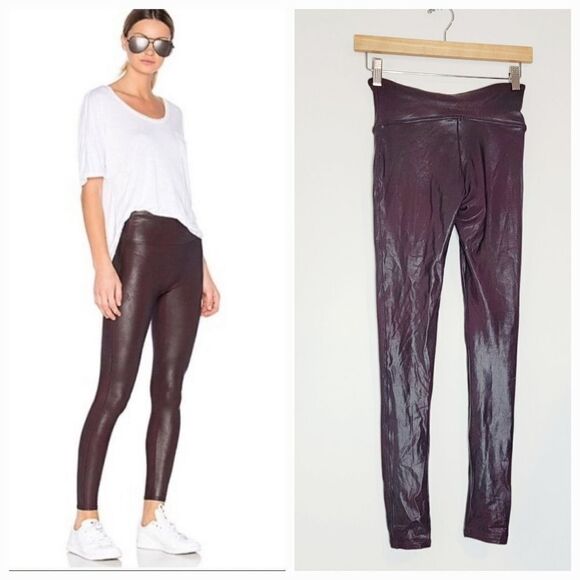 Spanx Faux Leather Textured Control Burgundy Leggings Color Wine Size Small - Picture 11 of 11